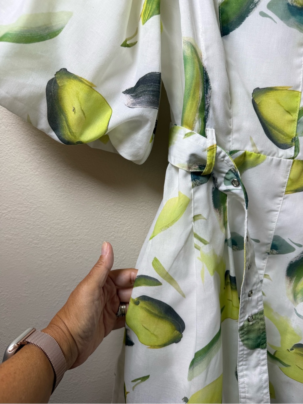 Beulah Style Alyssa Zest White Puff Sleeve Mini Dress Green & Yellow Leaf Cotton - Picture 5 of 15